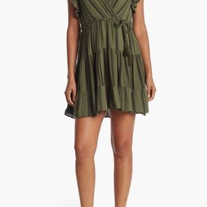 Nostalgia Olive Green Mini Dress with Ruffle Sleeves